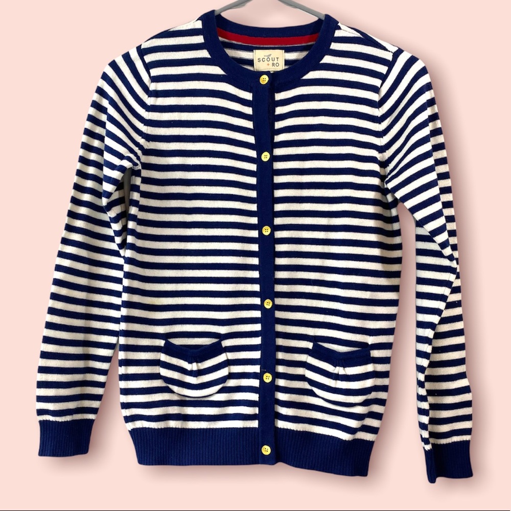 Scout + Ro Girls Striped Cotton Cardigan Size 14 Blue White